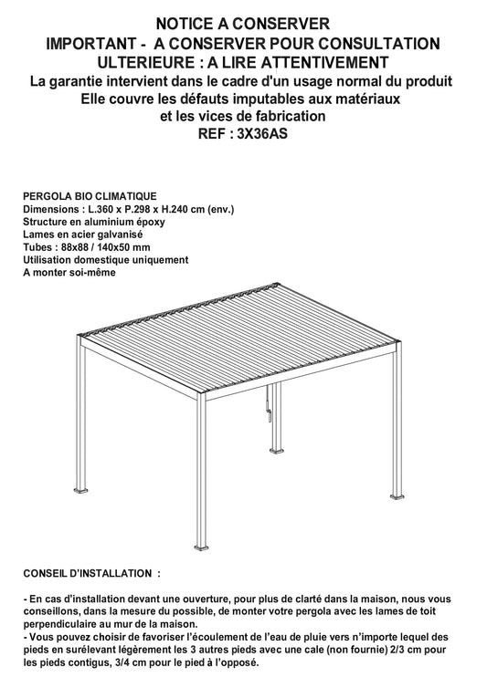 3X36AS PERGOLA BIO CLIMATIQUE ( ANNÉE 2024 )