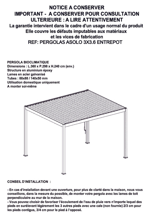 3X36AS PERGOLA ASOLO BIO CLIMATIQUE ( ANNÉE 2025 )